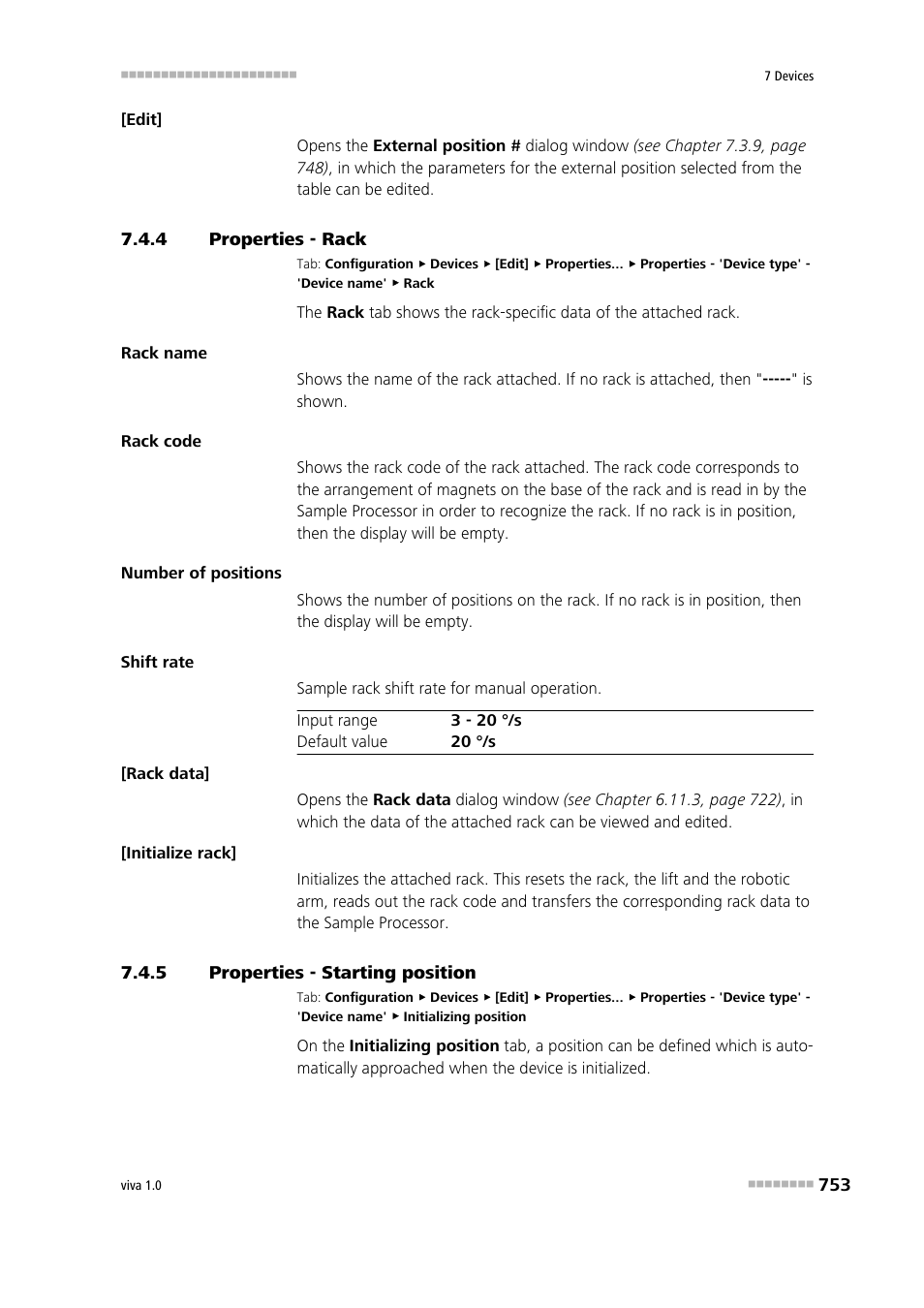 4 properties - rack, 5 properties - starting position, Properties - rack | Properties - starting position | Metrohm viva 1.0 Manual User Manual | Page 765 / 898