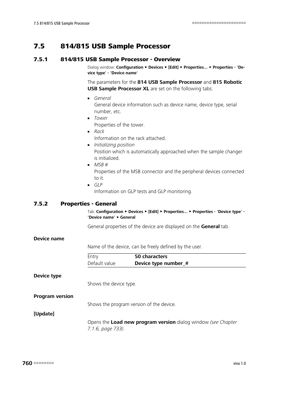 5 814/815 usb sample processor, 1 814/815 usb sample processor - overview, 2 properties - general | 814/815 usb sample processor, 814/815 usb sample processor - overview, Properties - general | Metrohm viva 1.0 Manual User Manual | Page 772 / 898