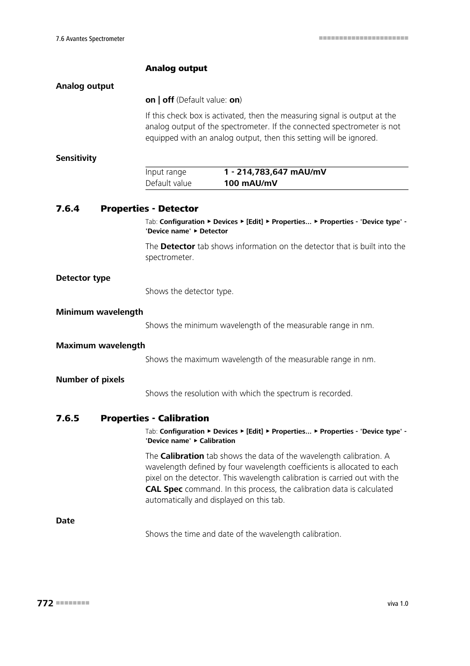 4 properties - detector, 5 properties - calibration, Properties - detector | Properties - calibration, Detector, Calibration | Metrohm viva 1.0 Manual User Manual | Page 784 / 898