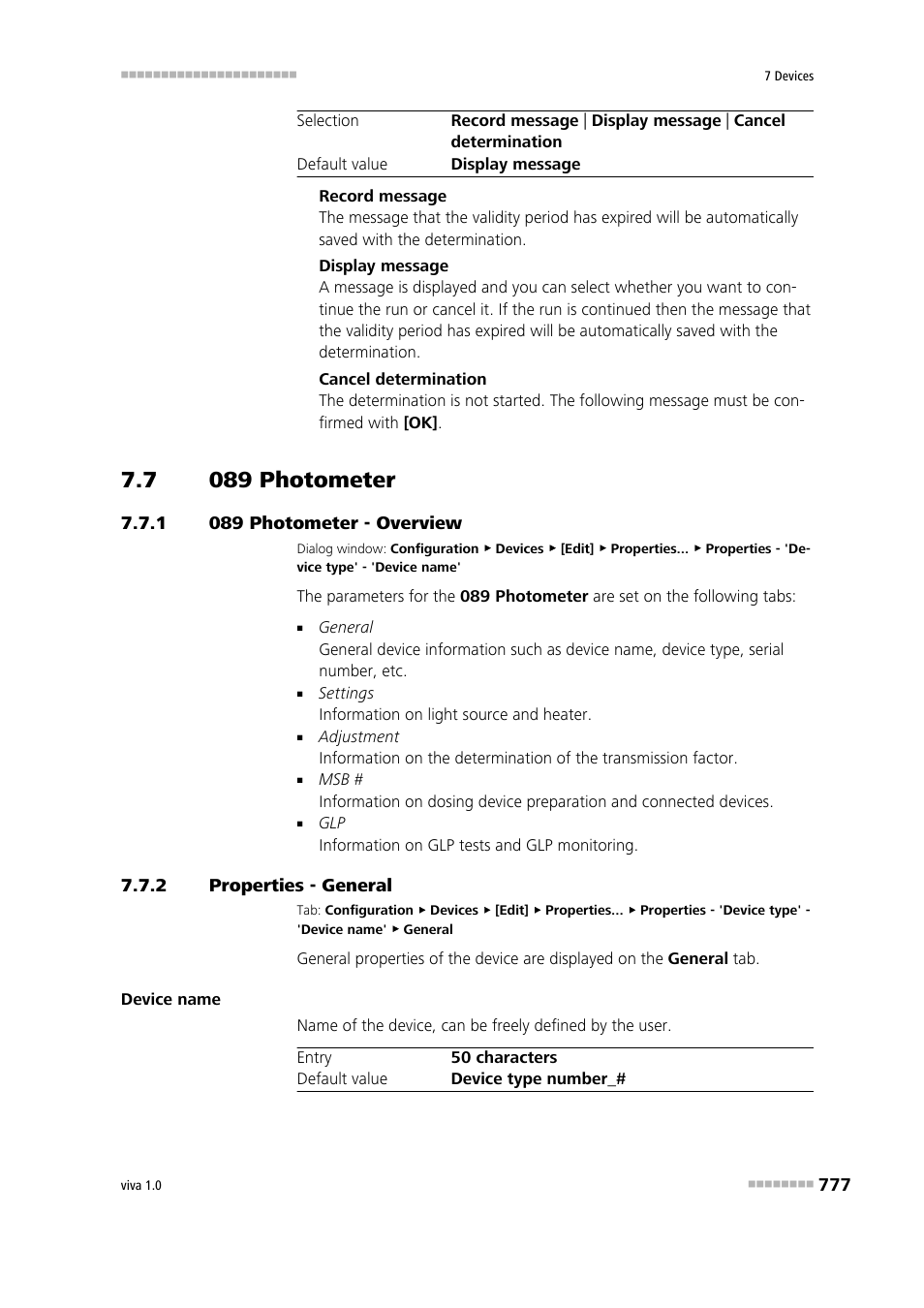 7 089 photometer, 1 089 photometer - overview, 2 properties - general | 089 photometer, 089 photometer - overview, Properties - general | Metrohm viva 1.0 Manual User Manual | Page 789 / 898