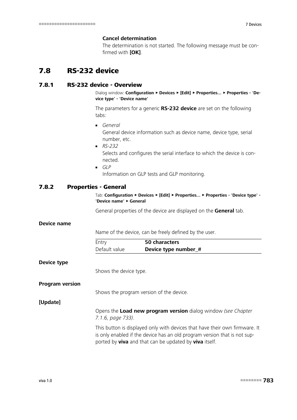 8 rs-232 device, 1 rs-232 device - overview, 2 properties - general | Rs-232 device, Rs-232 device - overview, Properties - general | Metrohm viva 1.0 Manual User Manual | Page 795 / 898
