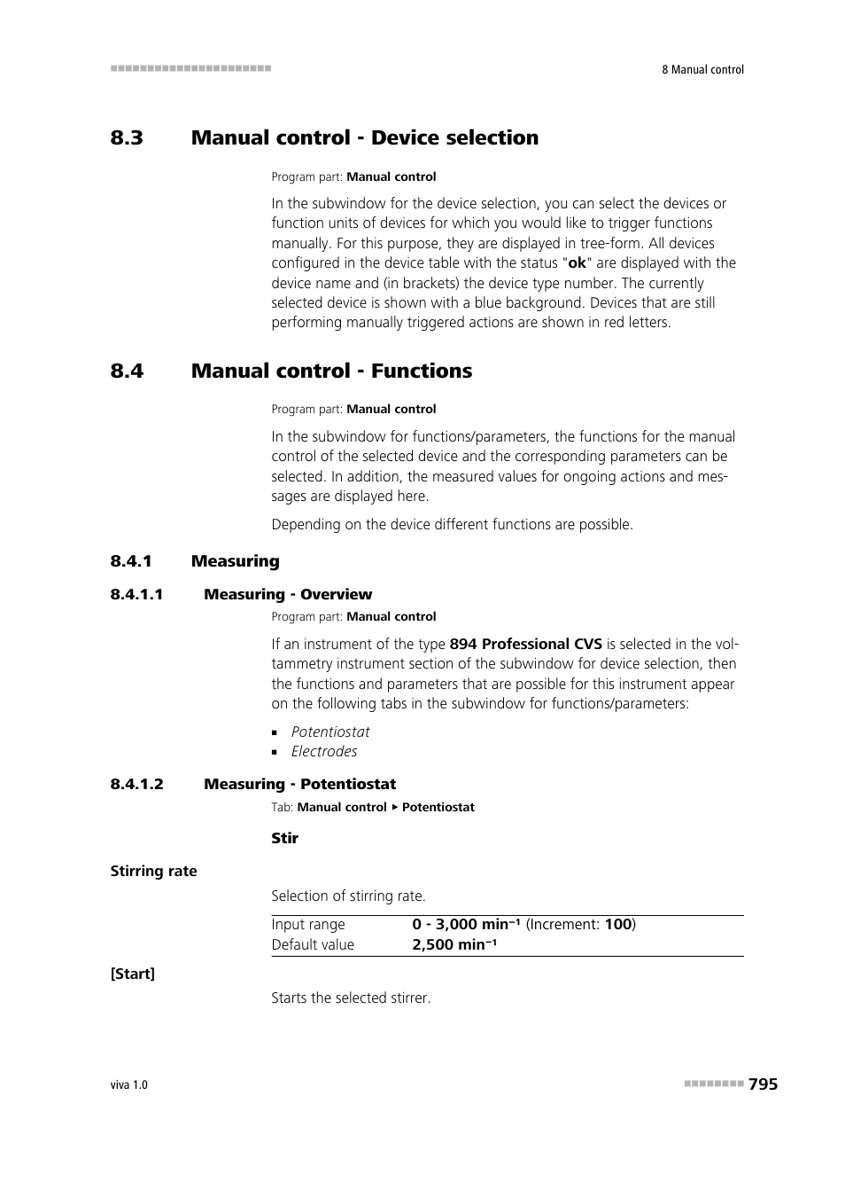 3 manual control - device selection, 4 manual control - functions, 1 measuring | 1 measuring - overview, 2 measuring - potentiostat, Manual control - device selection, Manual control - functions, Measuring | Metrohm viva 1.0 Manual User Manual | Page 807 / 898