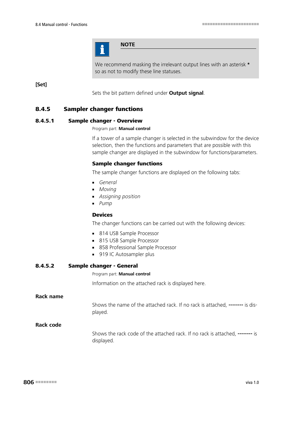 5 sampler changer functions, 1 sample changer - overview, 2 sample changer - general | Sampler changer functions | Metrohm viva 1.0 Manual User Manual | Page 818 / 898