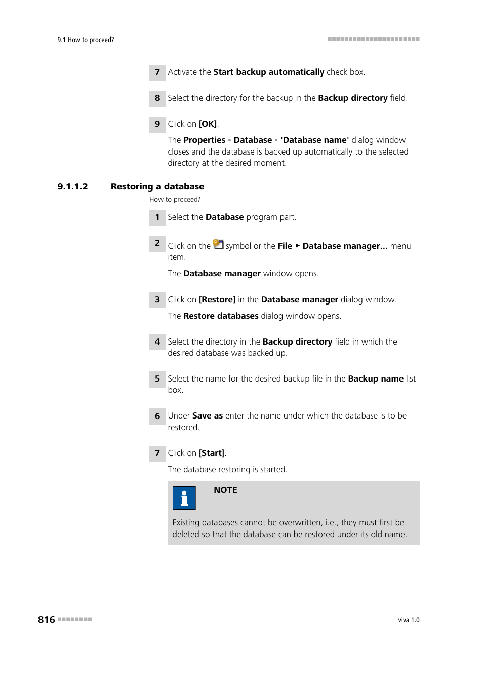 2 restoring a database | Metrohm viva 1.0 Manual User Manual | Page 828 / 898