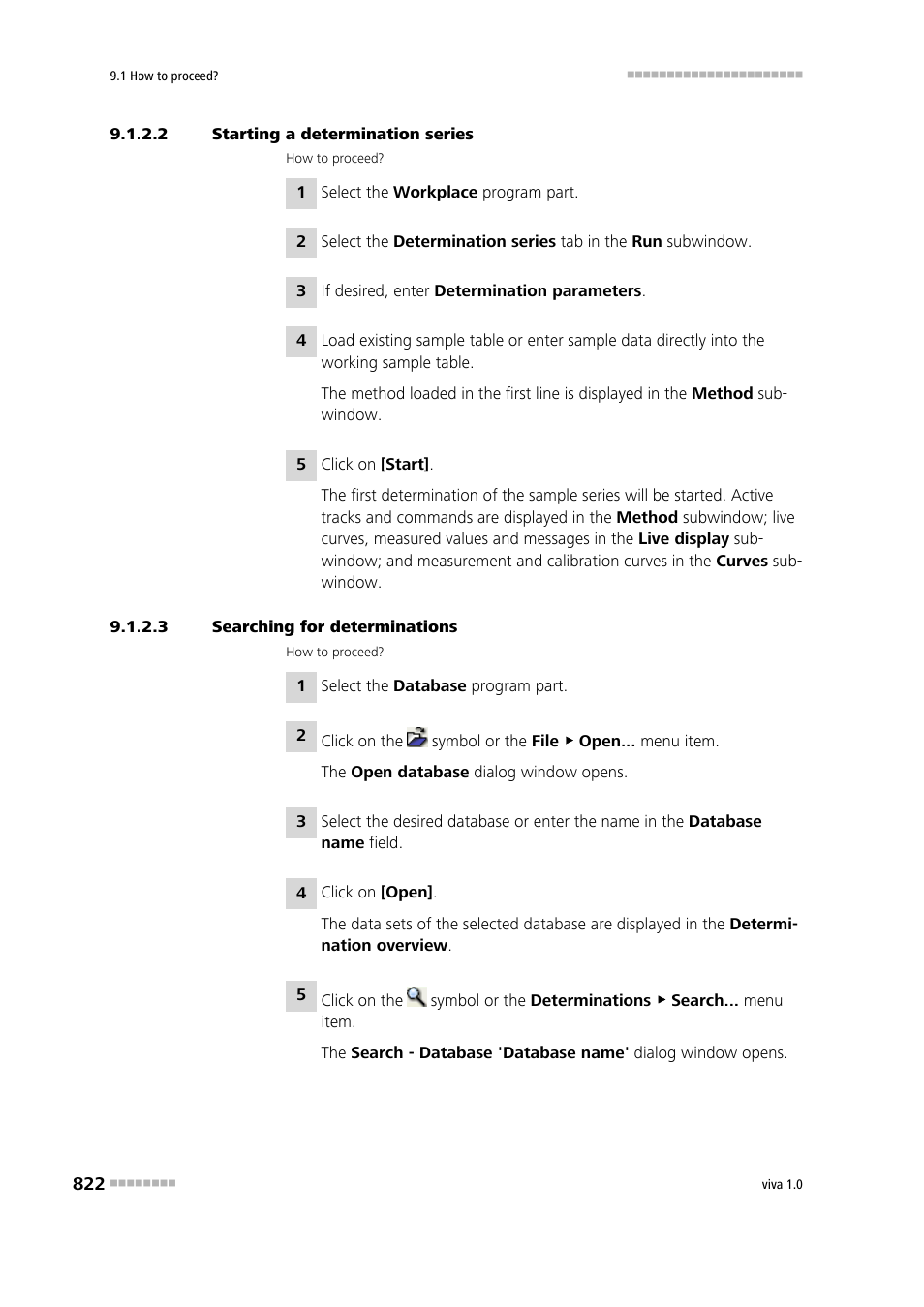 2 starting a determination series, 3 searching for determinations | Metrohm viva 1.0 Manual User Manual | Page 834 / 898