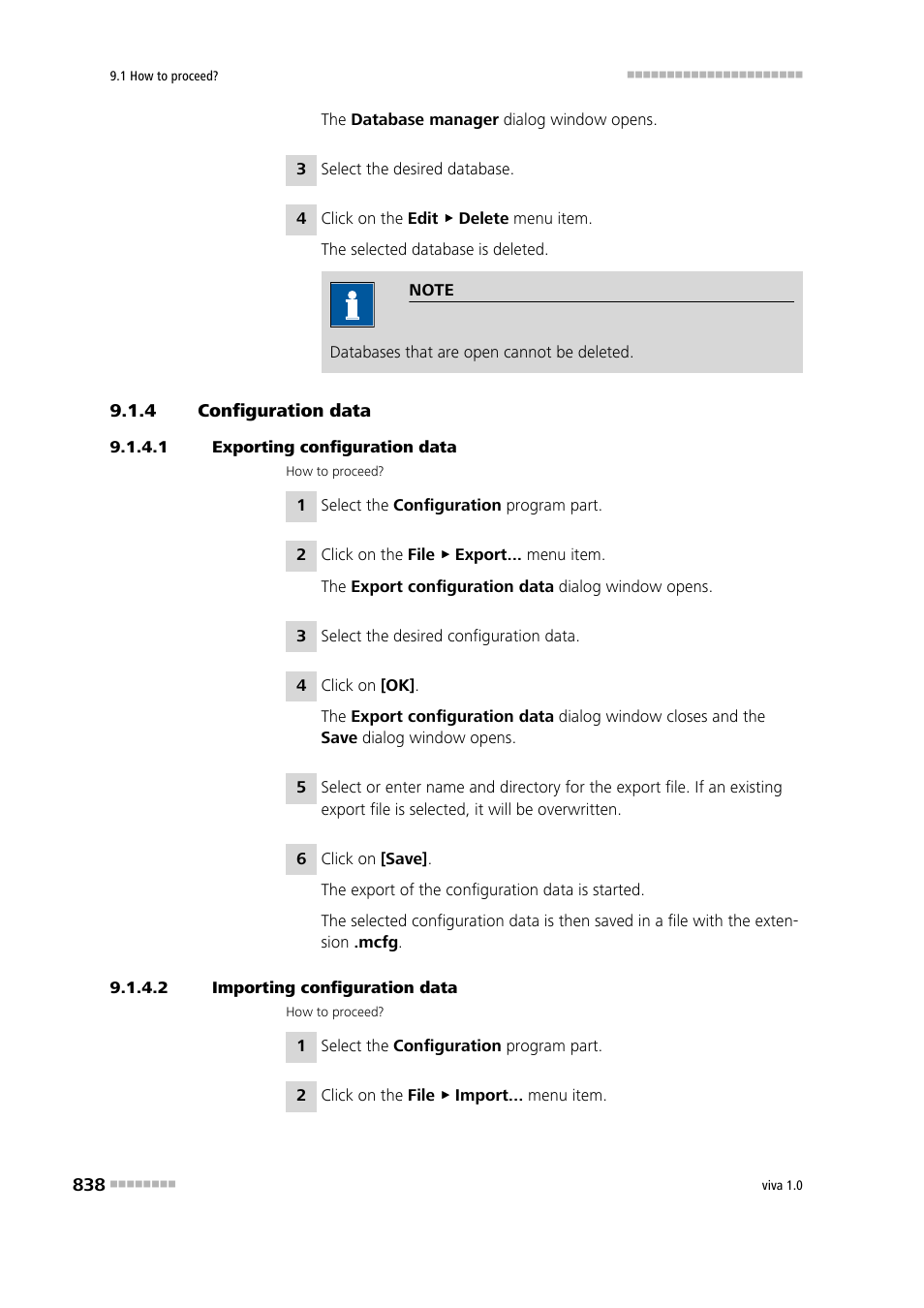 4 configuration data, 1 exporting configuration data, 2 importing configuration data | Configuration data | Metrohm viva 1.0 Manual User Manual | Page 850 / 898