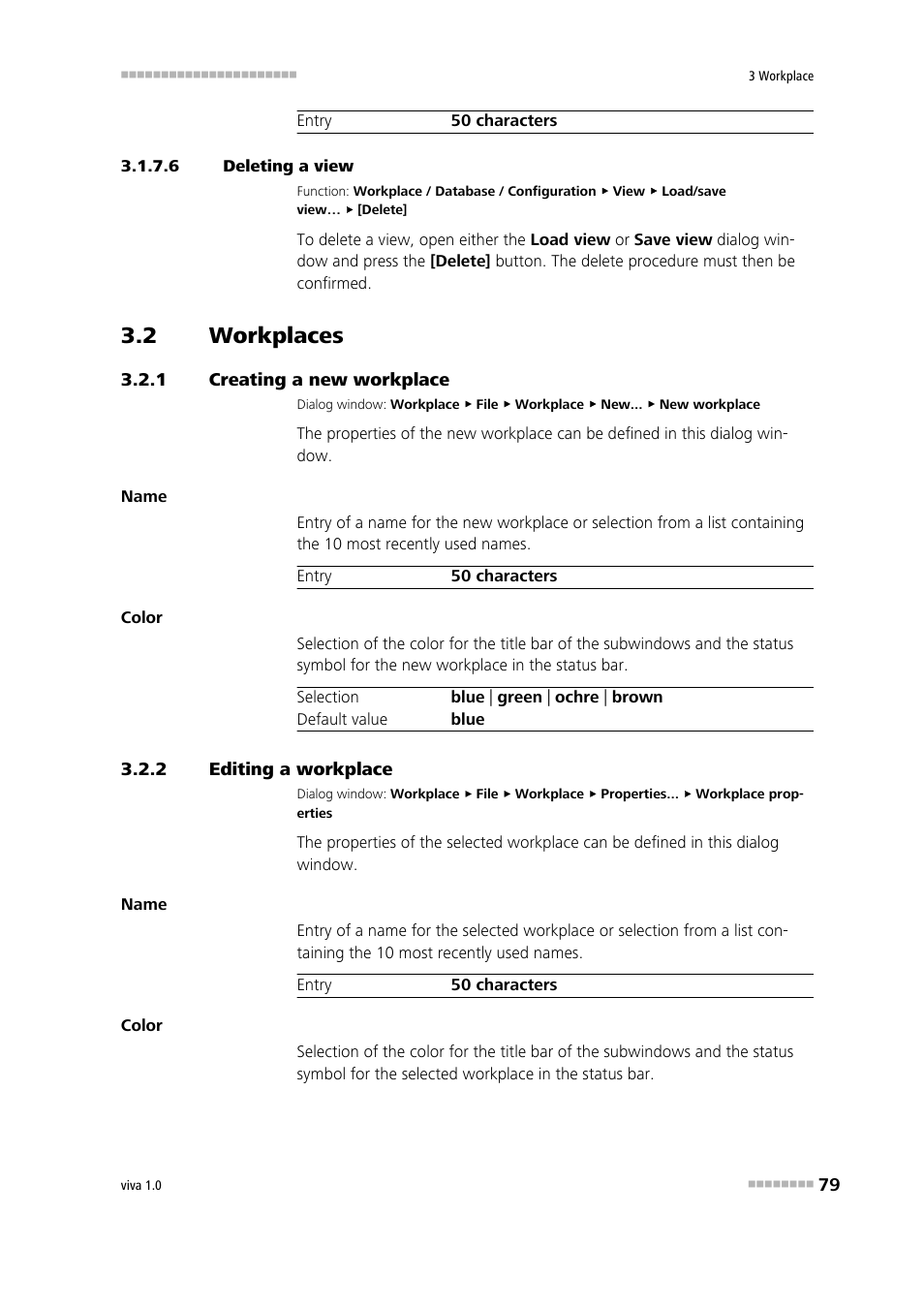 6 deleting a view, 2 workplaces, 1 creating a new workplace | 2 editing a workplace, Workplaces, Creating a new workplace, Editing a workplace, Deleting workplace view, Creating a workplace, Deleting a view | Metrohm viva 1.0 Manual User Manual | Page 91 / 898