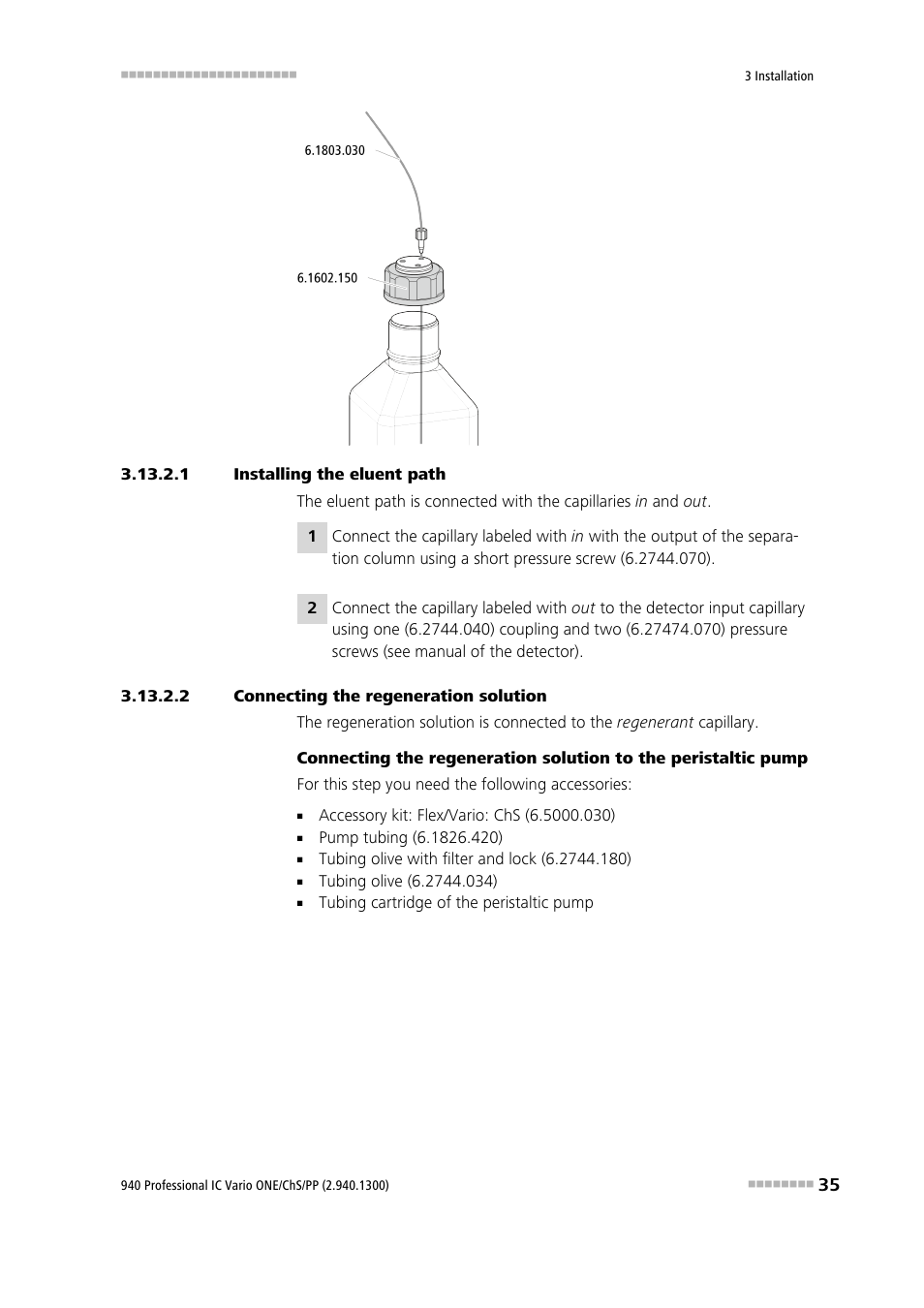 1 installing the eluent path, 2 connecting the regeneration solution | Metrohm 940 Professional IC Vario ONE/ChS/PP User Manual | Page 43 / 120