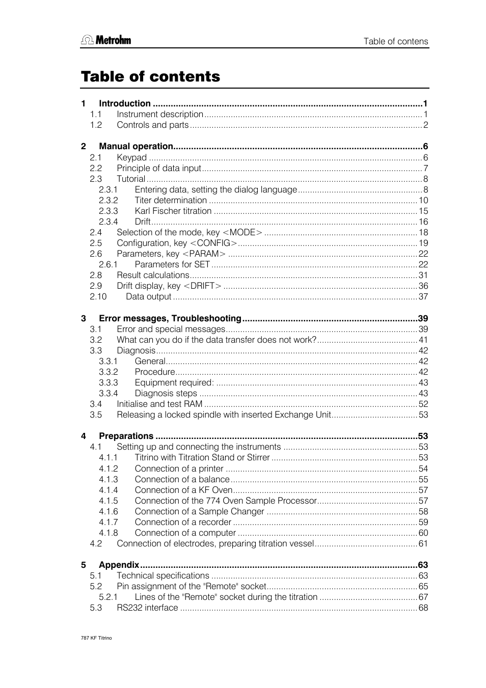 Metrohm 787 KF Titrino User Manual | Page 3 / 83