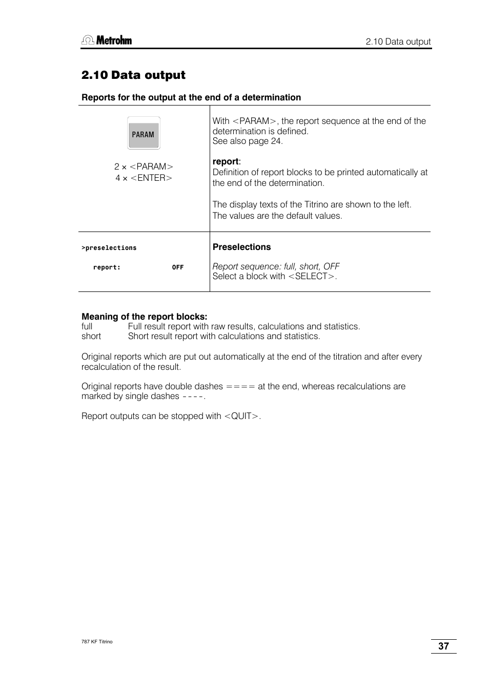 10 data output | Metrohm 787 KF Titrino User Manual | Page 41 / 83