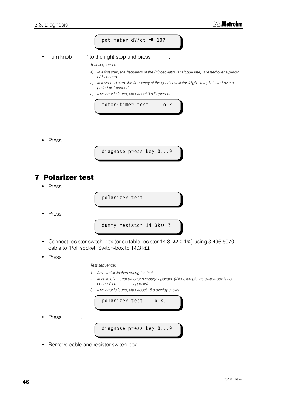 7 polarizer test | Metrohm 787 KF Titrino User Manual | Page 50 / 83