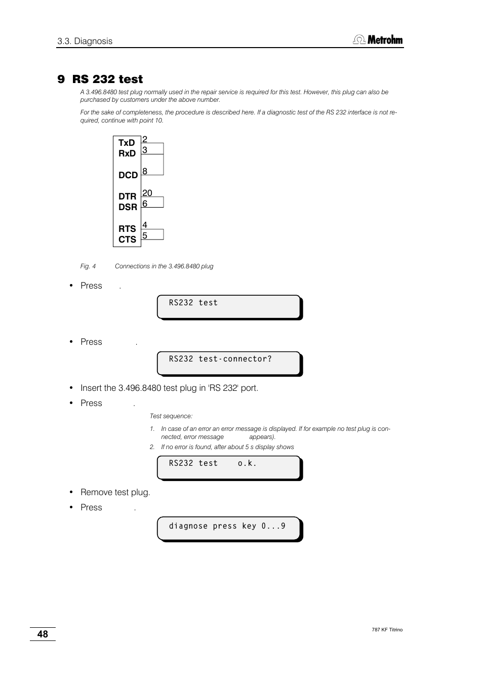 9 rs 232 test | Metrohm 787 KF Titrino User Manual | Page 52 / 83