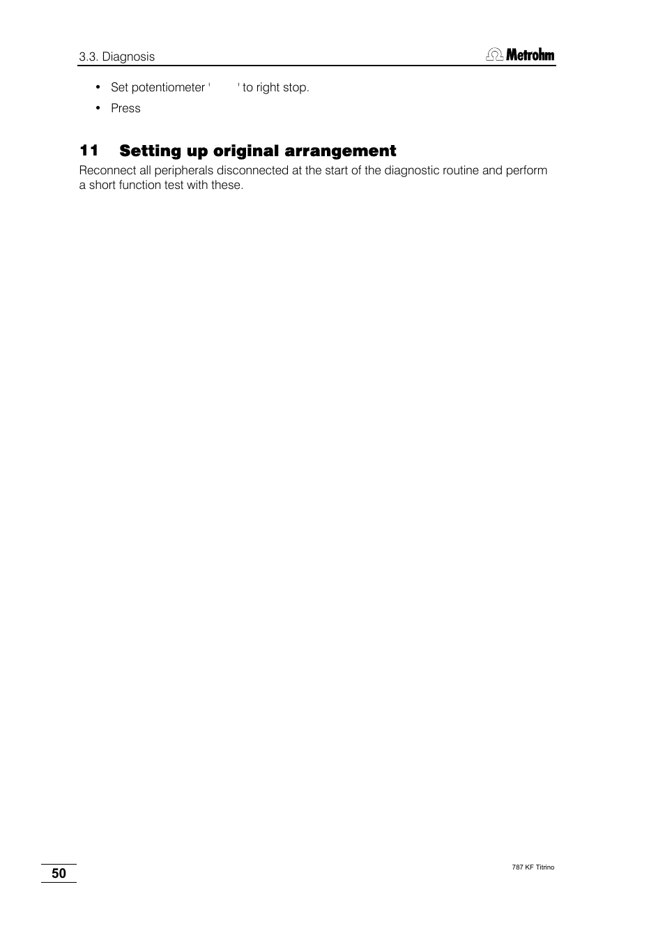 11 setting up original arrangement | Metrohm 787 KF Titrino User Manual | Page 54 / 83