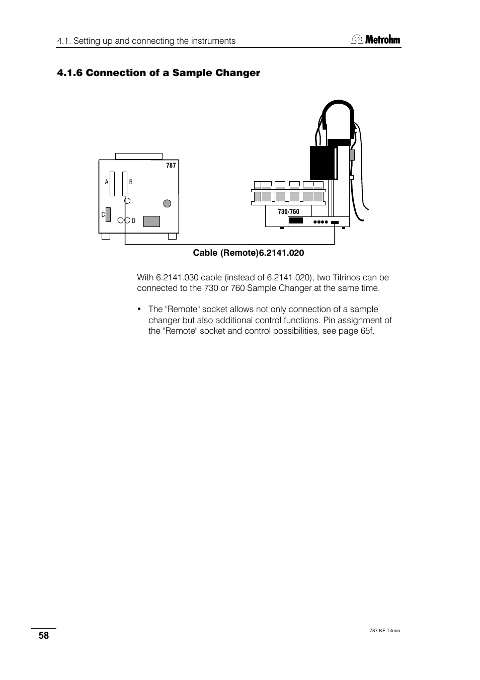 6 connection of a sample changer | Metrohm 787 KF Titrino User Manual | Page 62 / 83