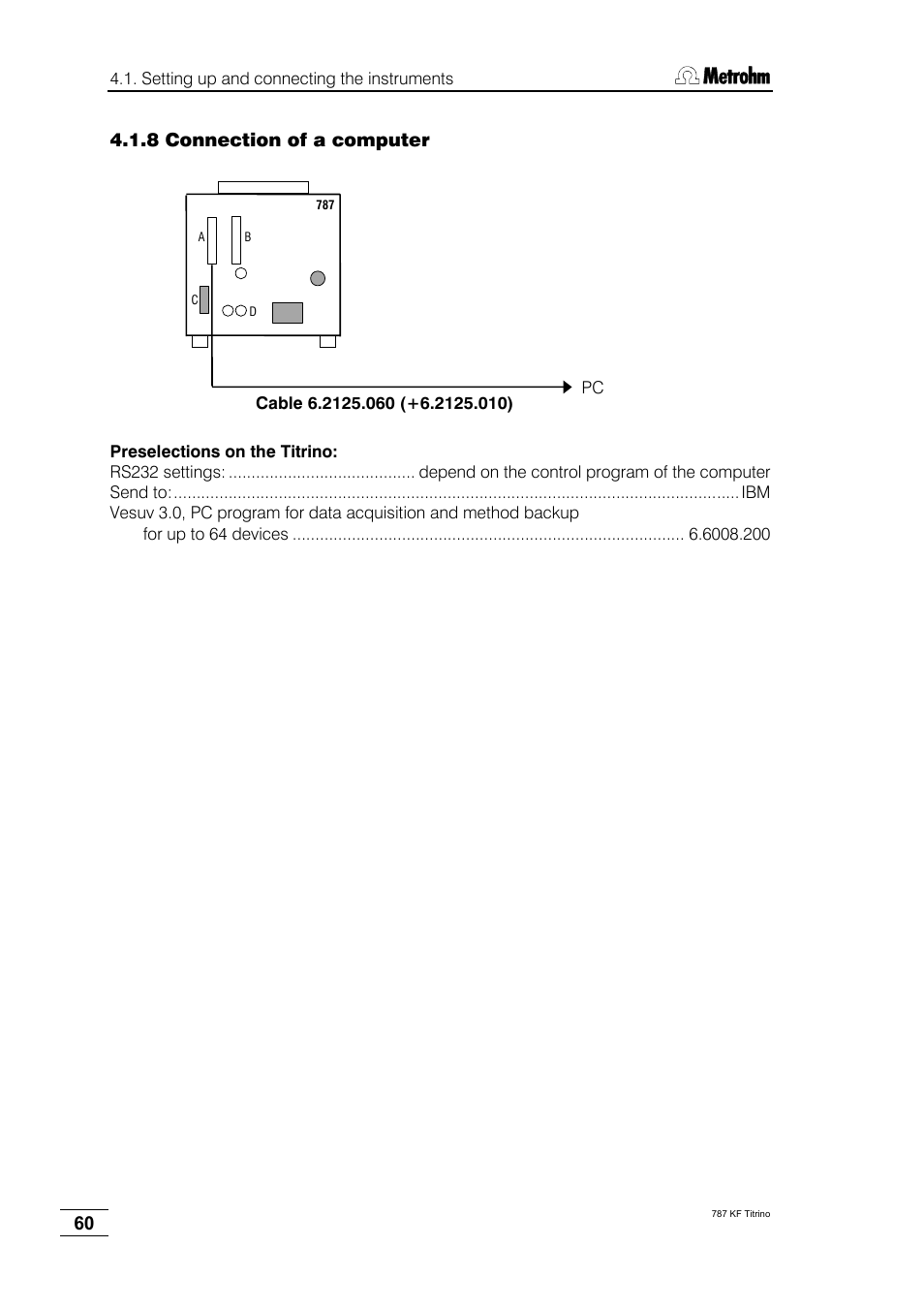 8 connection of a computer | Metrohm 787 KF Titrino User Manual | Page 64 / 83