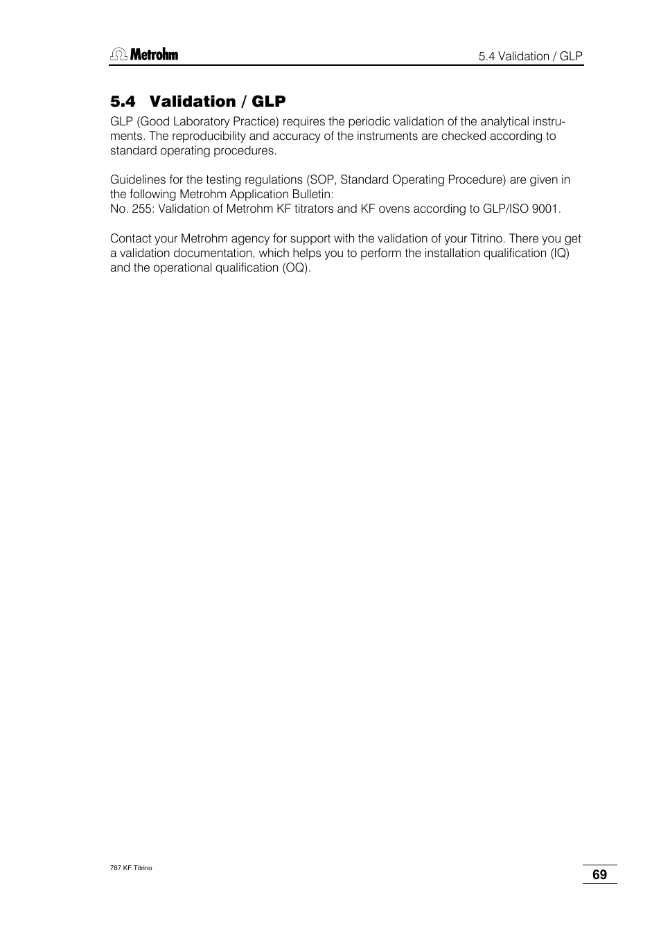 4 validation / glp | Metrohm 787 KF Titrino User Manual | Page 73 / 83