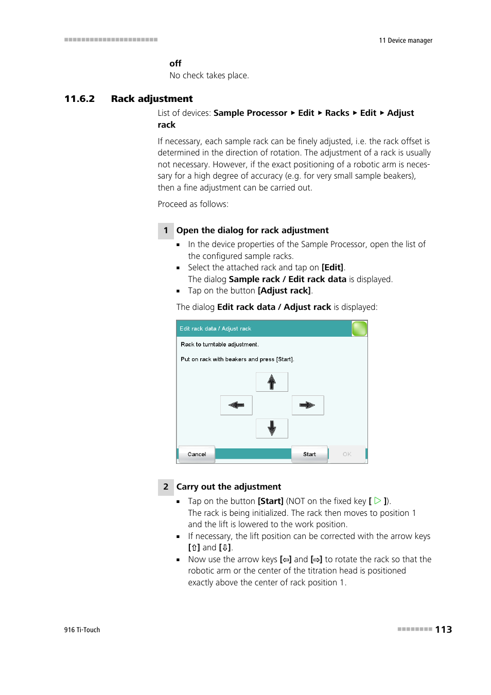 2 rack adjustment, Rack adjustment | Metrohm 916 Ti-Touch User Manual | Page 129 / 459