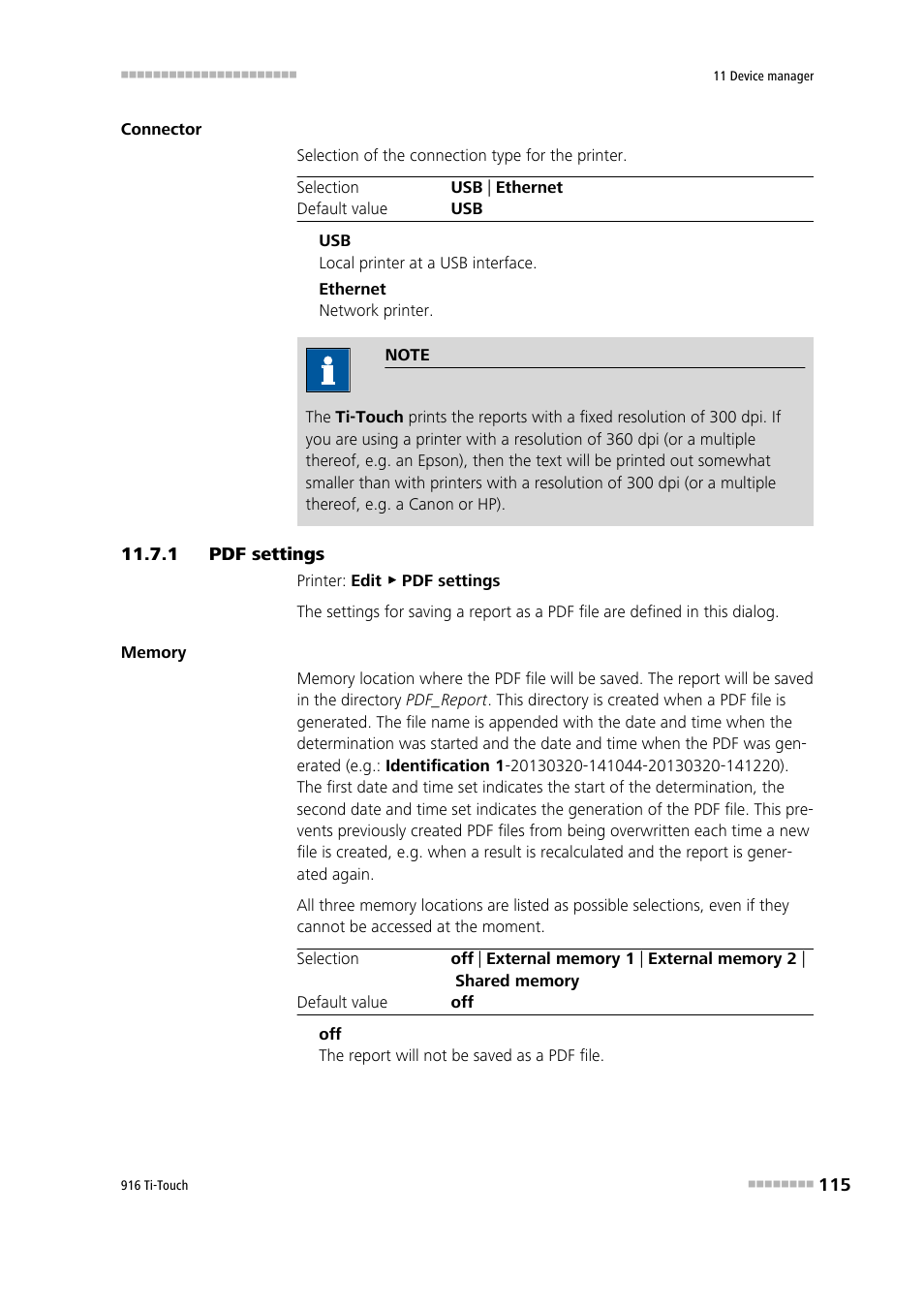 1 pdf settings, Pdf settings | Metrohm 916 Ti-Touch User Manual | Page 131 / 459