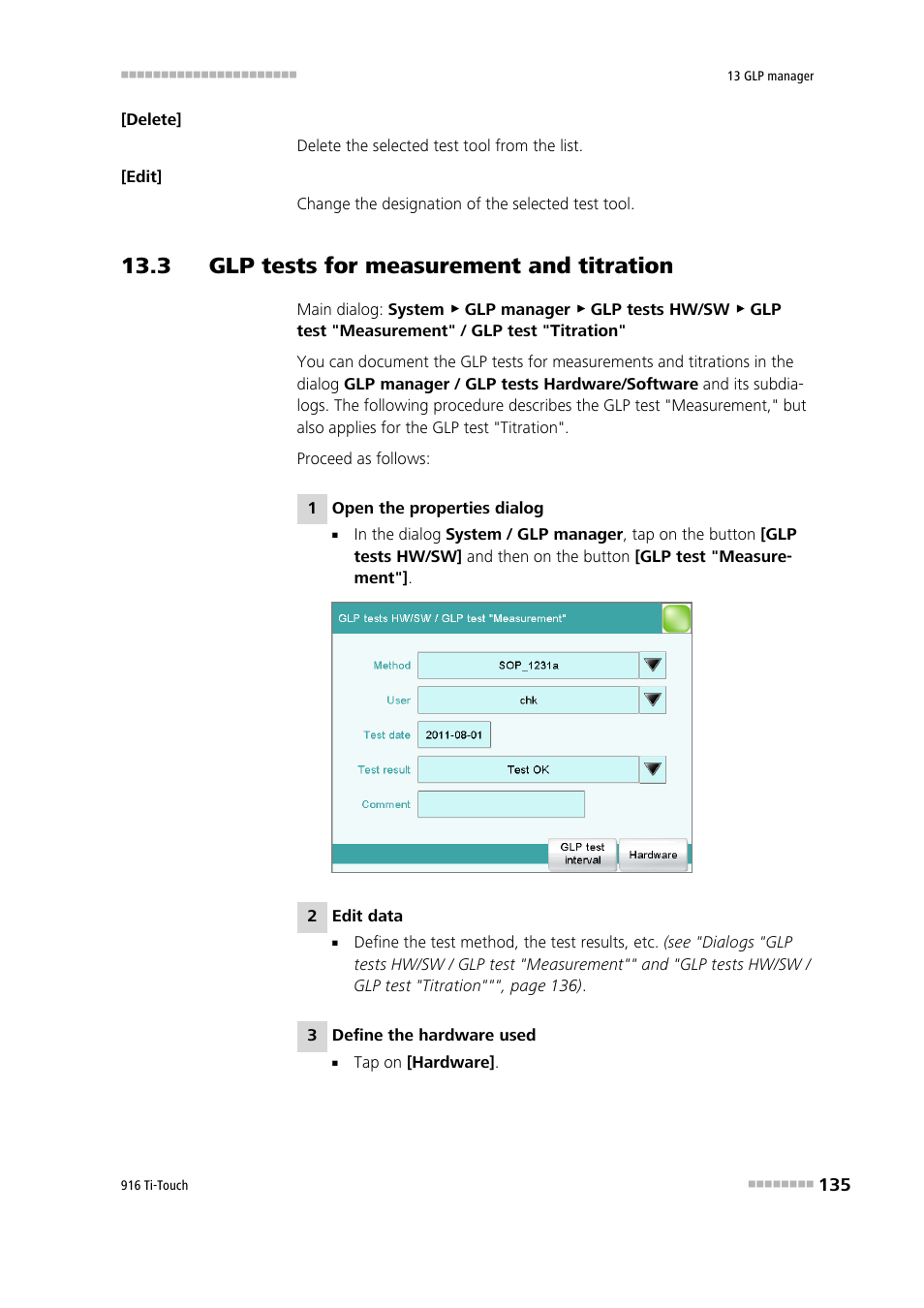 3 glp tests for measurement and titration | Metrohm 916 Ti-Touch User Manual | Page 151 / 459