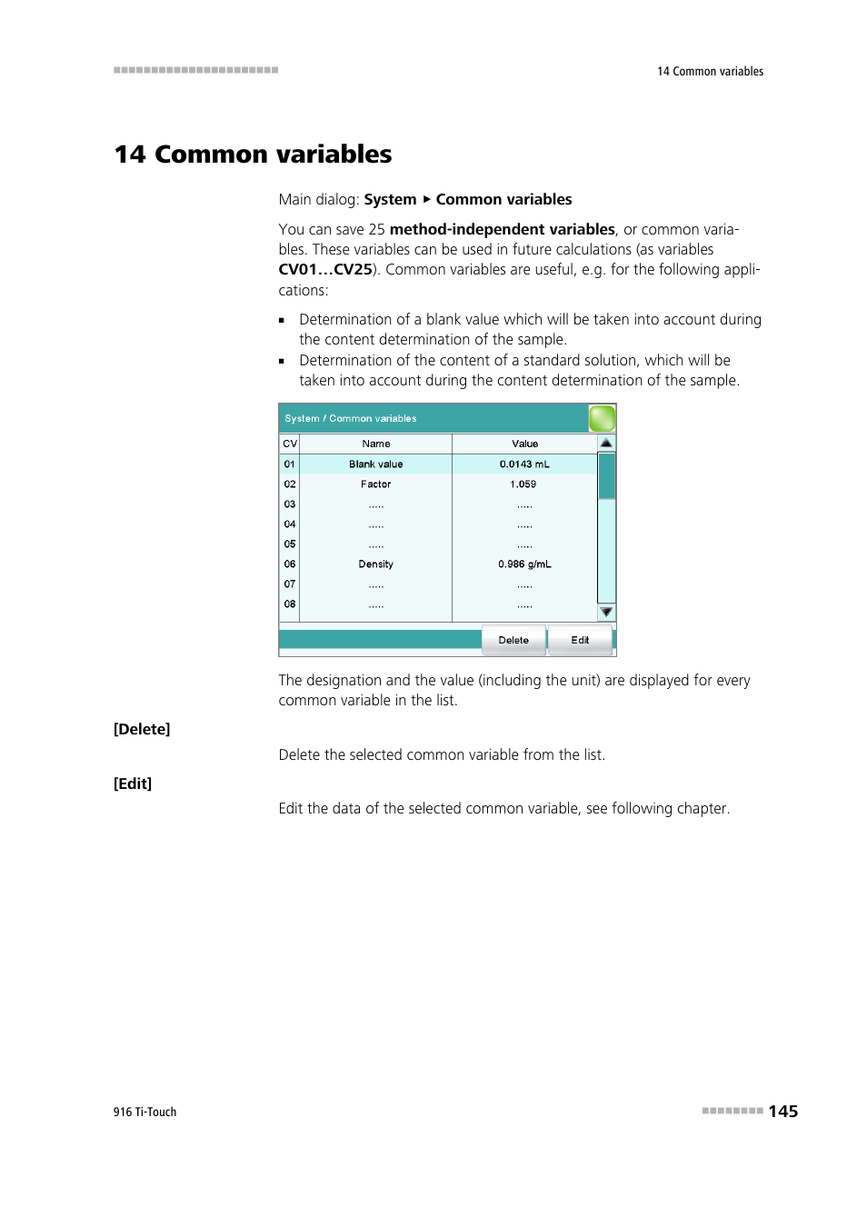 14 common variables | Metrohm 916 Ti-Touch User Manual | Page 161 / 459