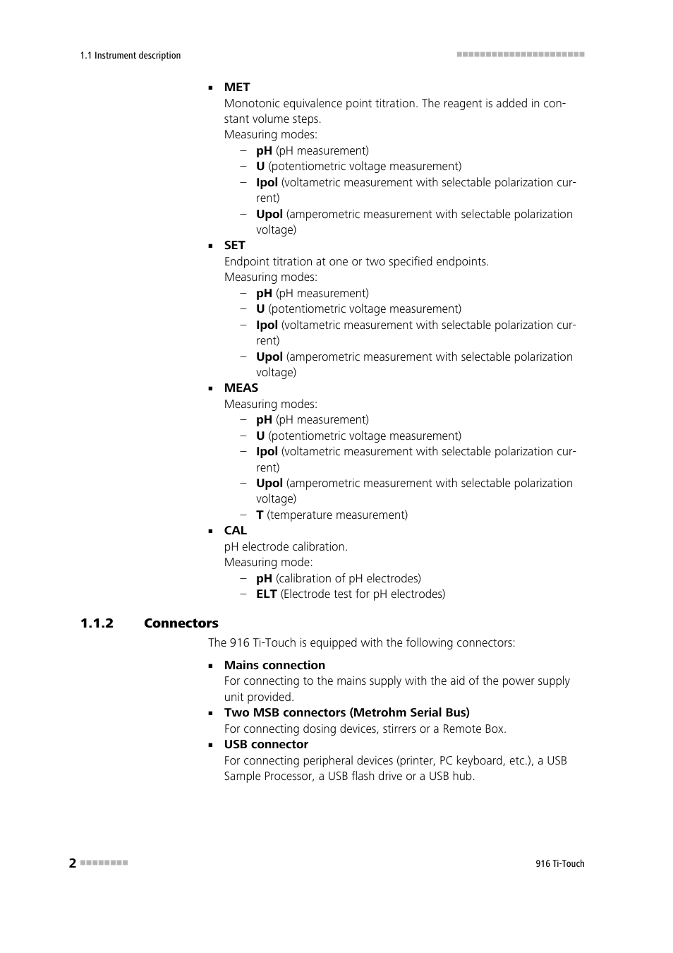 2 connectors, Connectors | Metrohm 916 Ti-Touch User Manual | Page 18 / 459