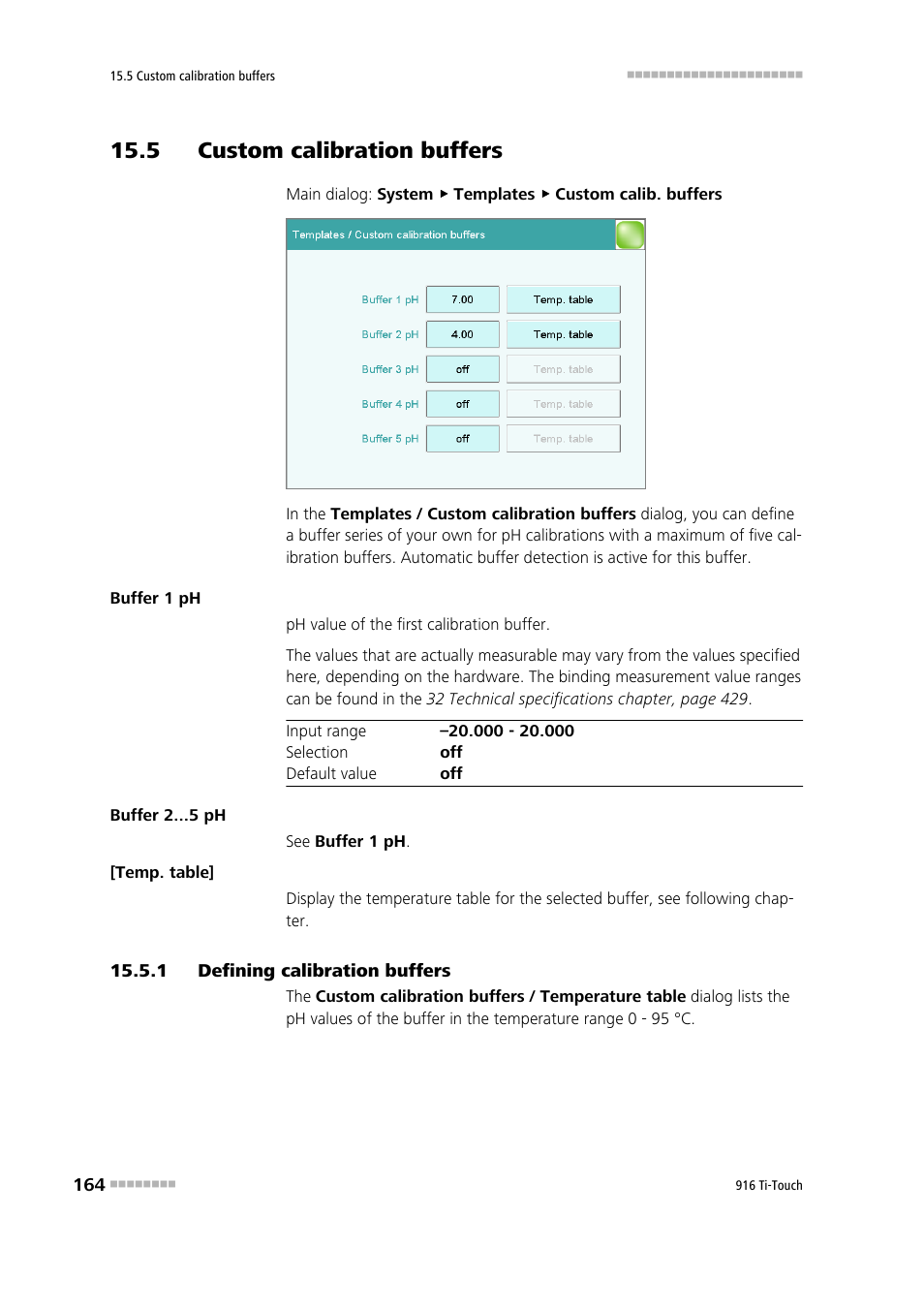 5 custom calibration buffers, 1 defining calibration buffers, 5 custom calibration buffers 15.5.1 | Defining calibration buffers | Metrohm 916 Ti-Touch User Manual | Page 180 / 459