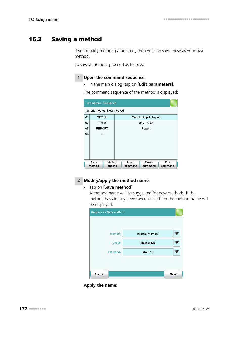 2 saving a method | Metrohm 916 Ti-Touch User Manual | Page 188 / 459