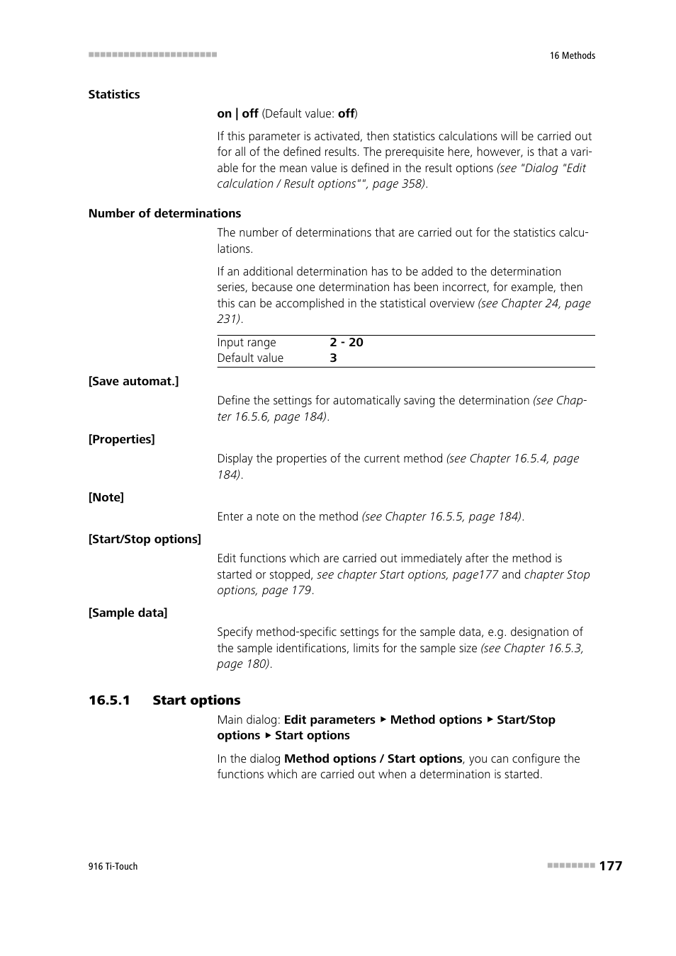 1 start options, Start options | Metrohm 916 Ti-Touch User Manual | Page 193 / 459