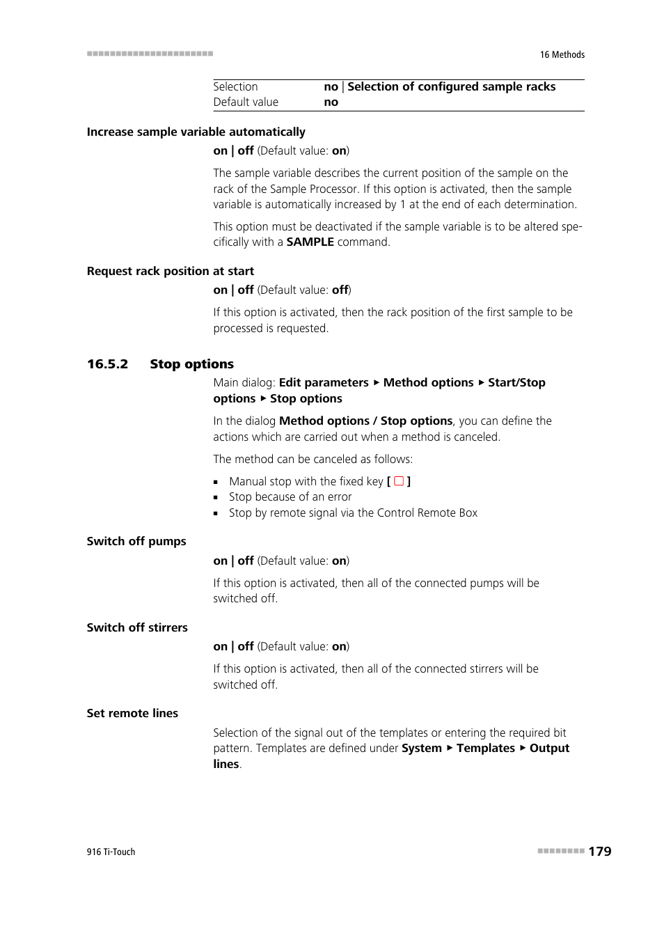 2 stop options, Stop options | Metrohm 916 Ti-Touch User Manual | Page 195 / 459