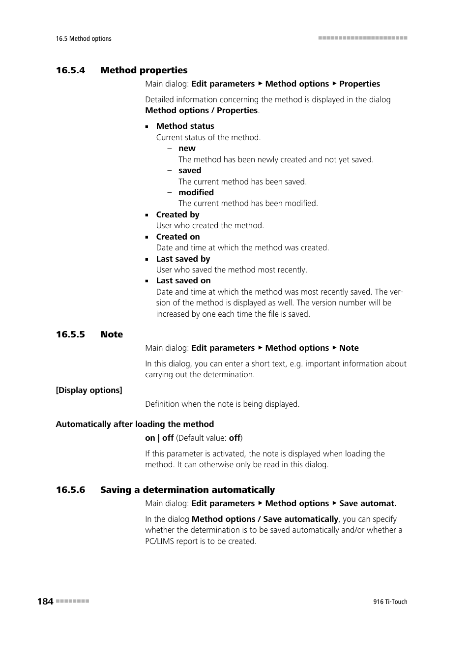 4 method properties, 5 note, 6 saving a determination automatically | Method properties, Note, Saving a determination automatically | Metrohm 916 Ti-Touch User Manual | Page 200 / 459