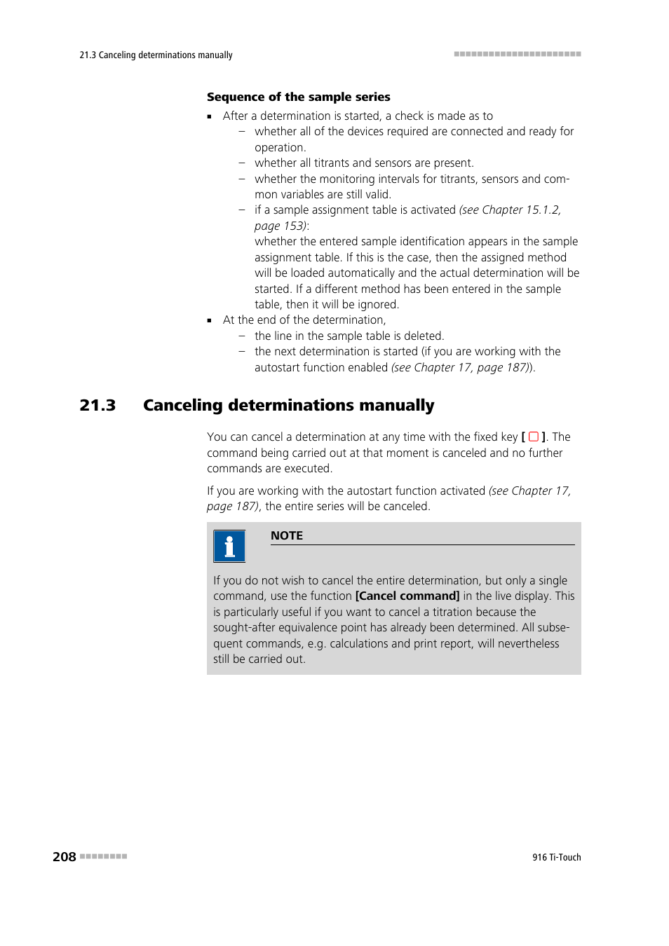 3 canceling determinations manually | Metrohm 916 Ti-Touch User Manual | Page 224 / 459