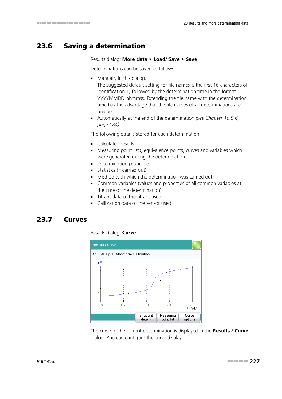 6 saving a determination, 7 curves | Metrohm 916 Ti-Touch User Manual | Page 243 / 459