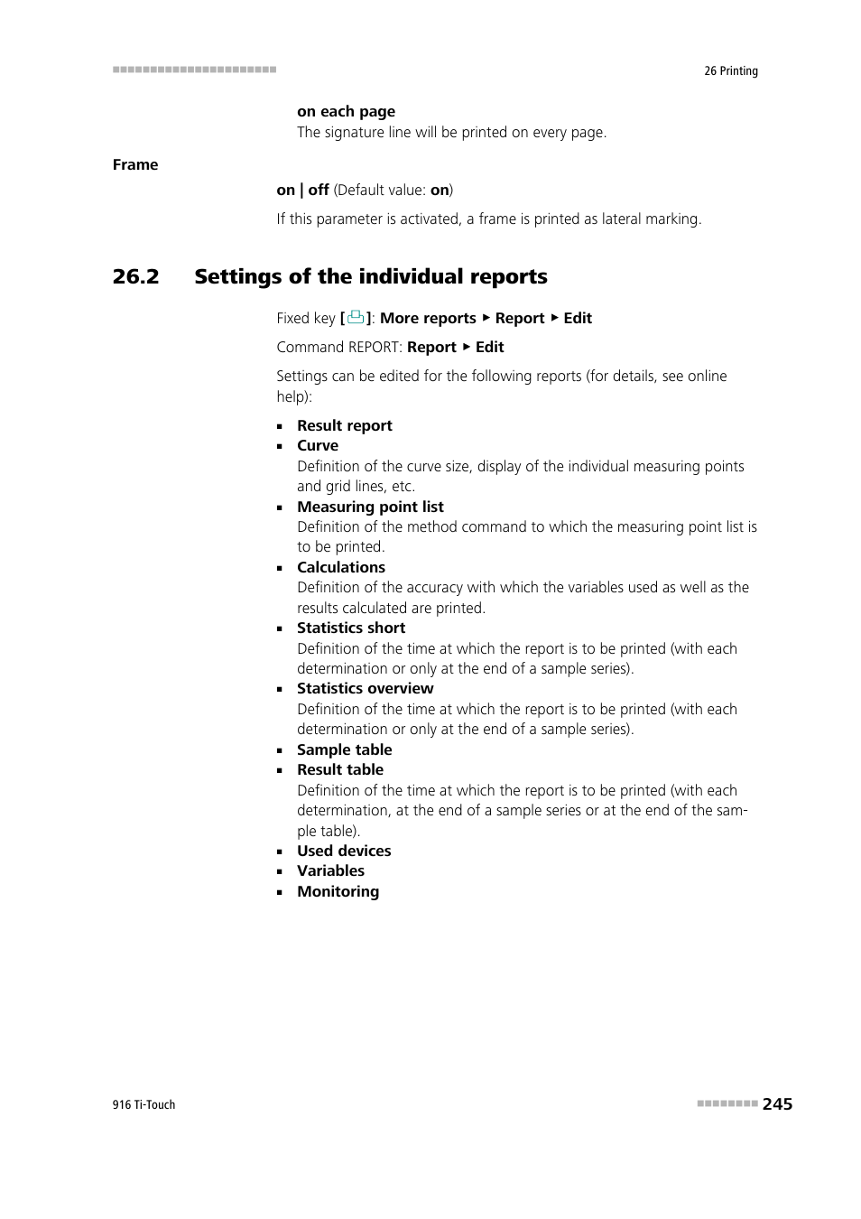 2 settings of the individual reports | Metrohm 916 Ti-Touch User Manual | Page 261 / 459