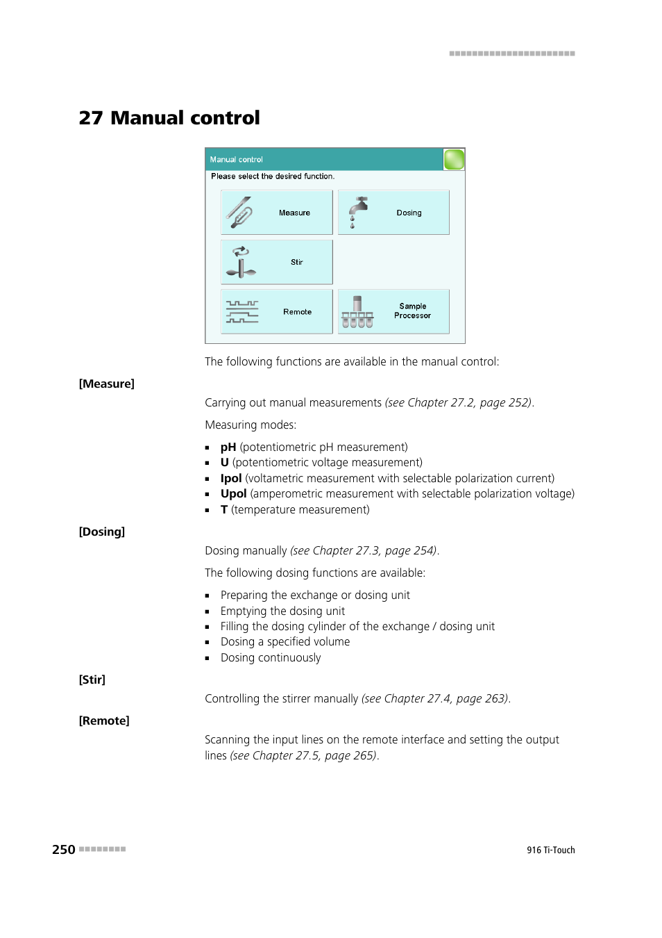 27 manual control | Metrohm 916 Ti-Touch User Manual | Page 266 / 459