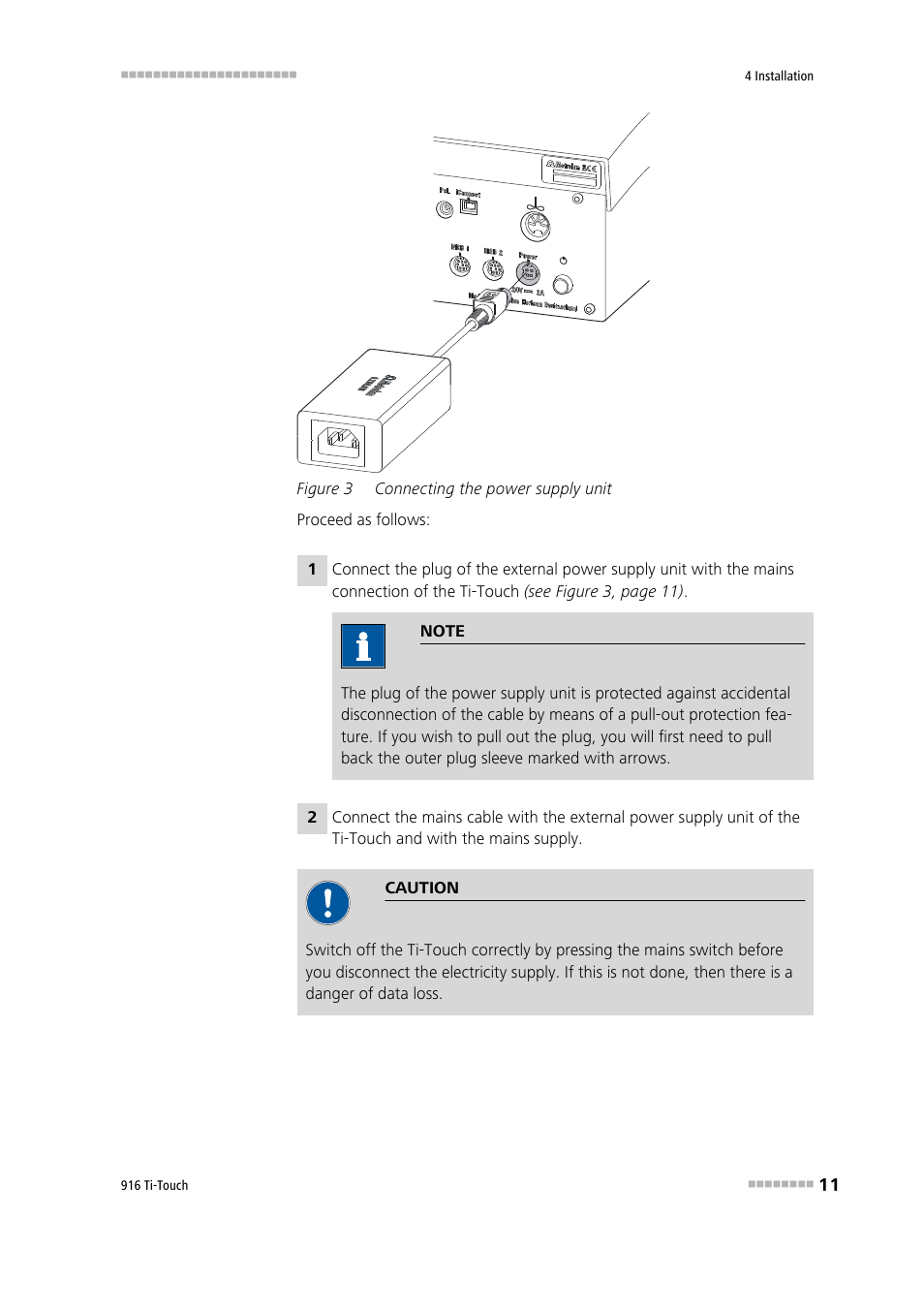 Figure 3, Connecting the power supply unit | Metrohm 916 Ti-Touch User Manual | Page 27 / 459