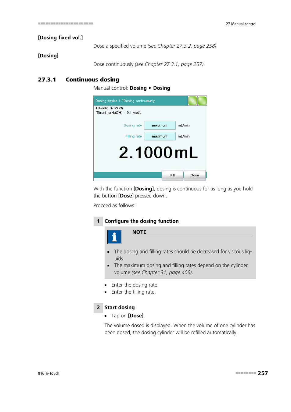 1 continuous dosing, Continuous dosing | Metrohm 916 Ti-Touch User Manual | Page 273 / 459