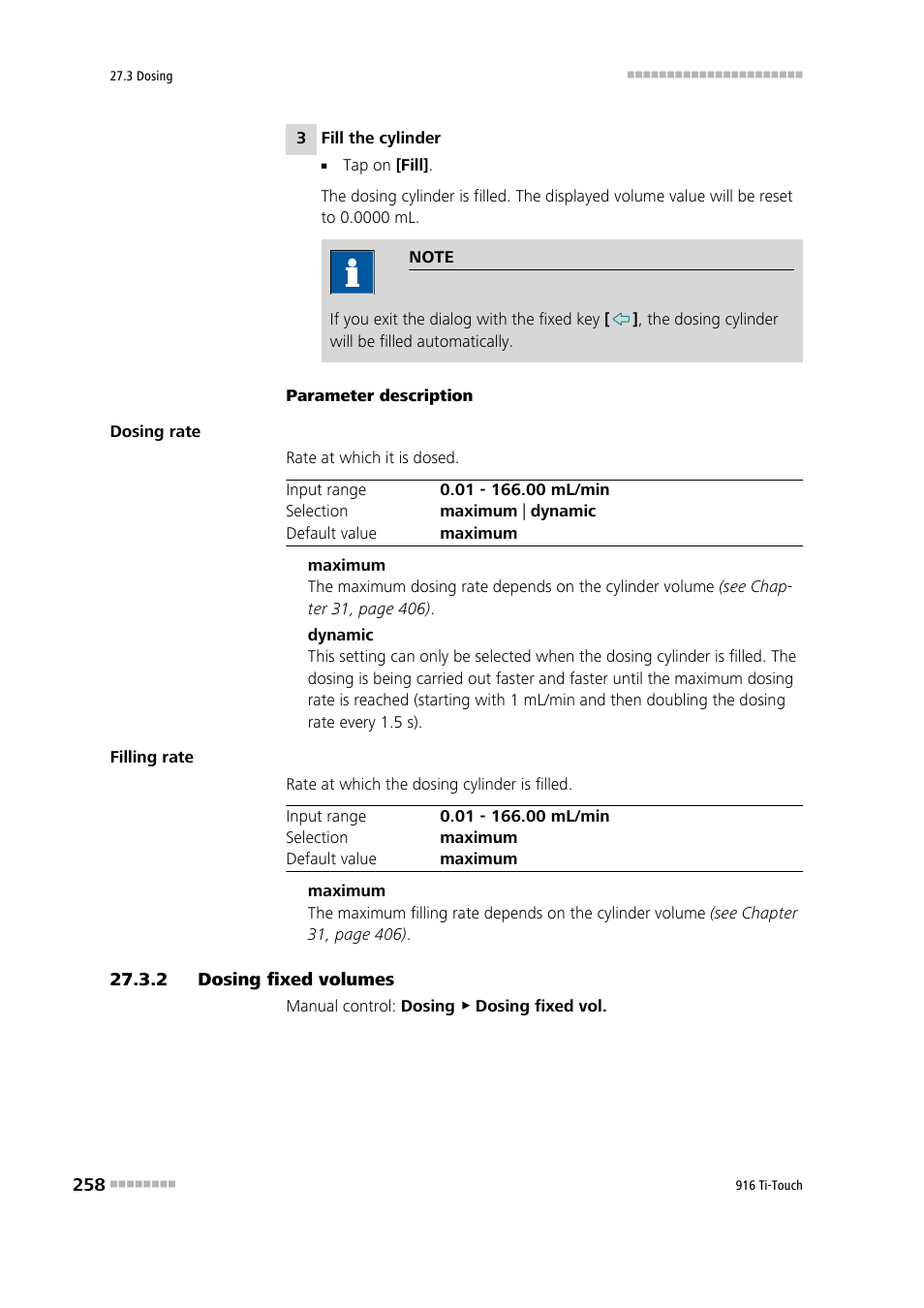 2 dosing fixed volumes, Dosing fixed volumes | Metrohm 916 Ti-Touch User Manual | Page 274 / 459