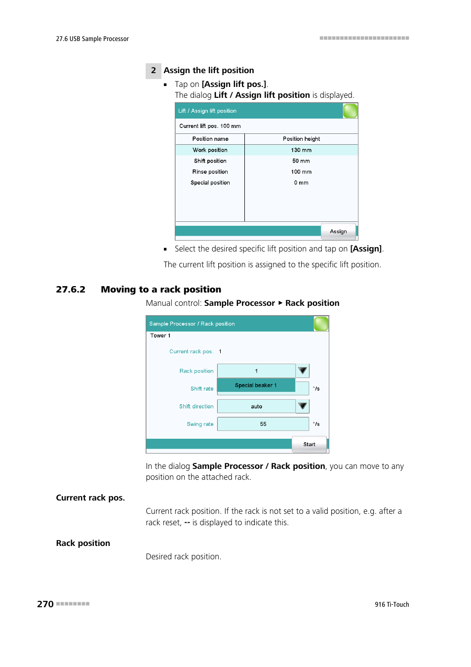 2 moving to a rack position, Moving to a rack position | Metrohm 916 Ti-Touch User Manual | Page 286 / 459