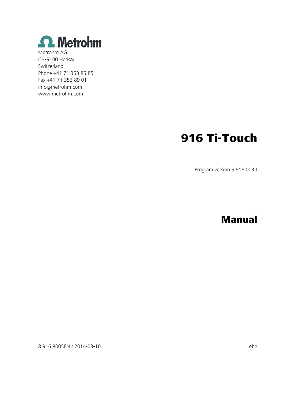 916 ti-touch, Manual | Metrohm 916 Ti-Touch User Manual | Page 3 / 459