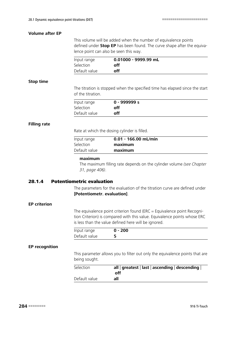 4 potentiometric evaluation, Potentiometric evaluation | Metrohm 916 Ti-Touch User Manual | Page 300 / 459