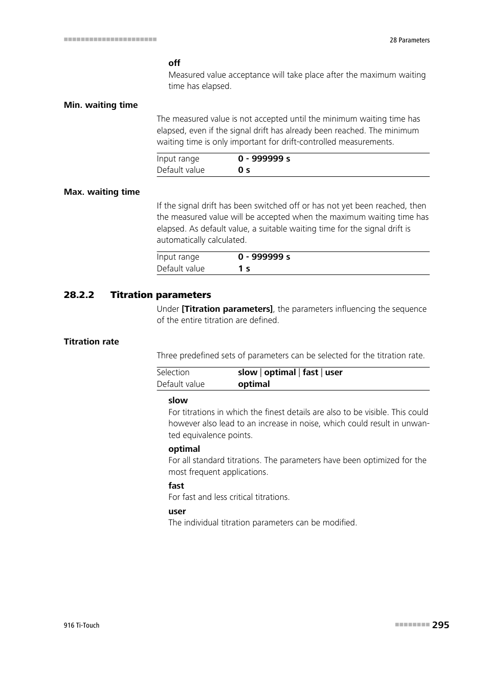 2 titration parameters, Titration parameters | Metrohm 916 Ti-Touch User Manual | Page 311 / 459