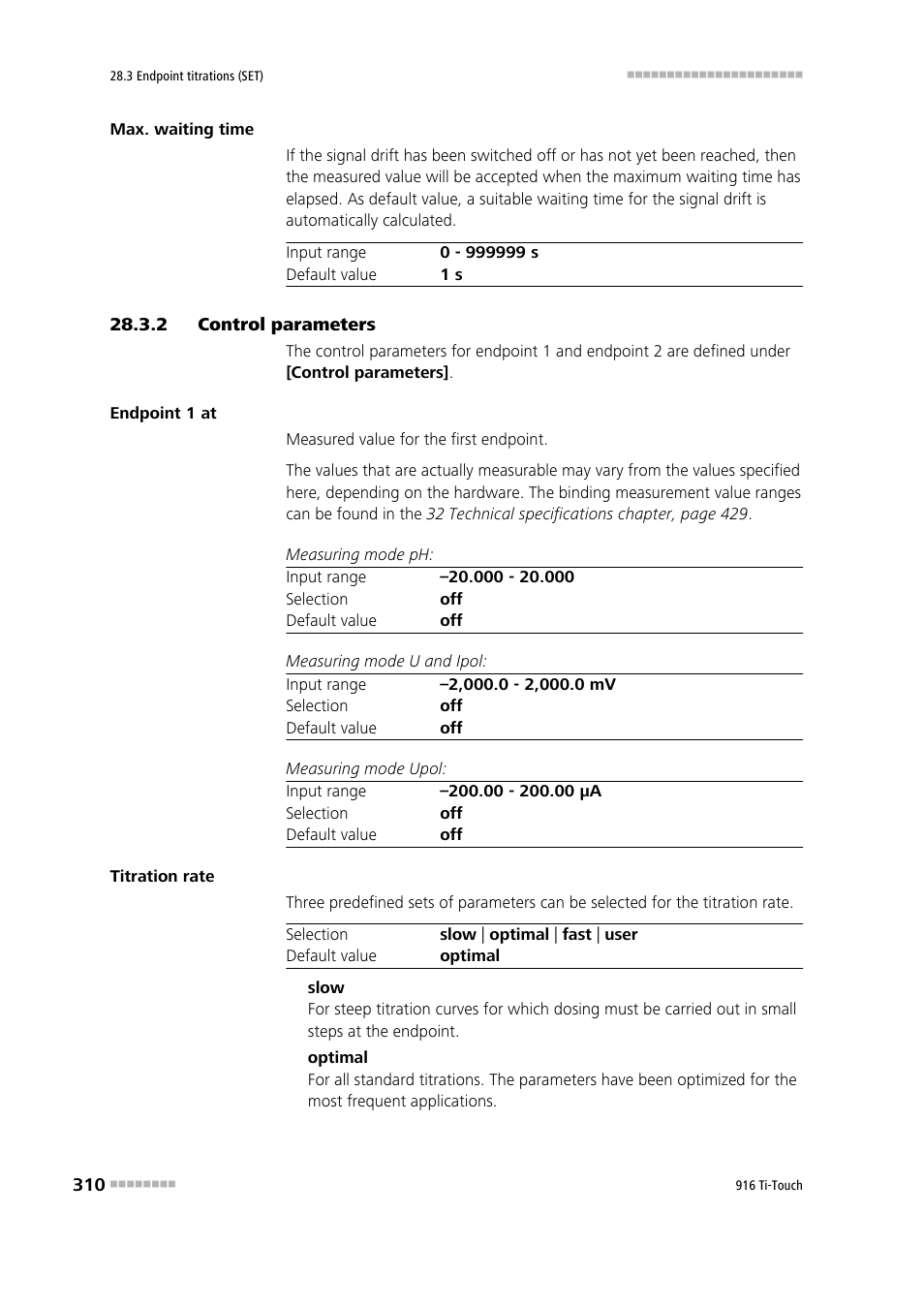 2 control parameters, Control parameters | Metrohm 916 Ti-Touch User Manual | Page 326 / 459