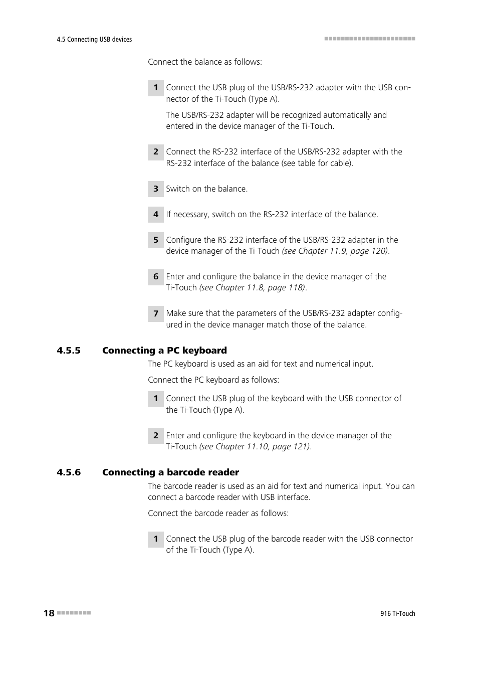 5 connecting a pc keyboard, 6 connecting a barcode reader, Connecting a pc keyboard | Connecting a barcode reader | Metrohm 916 Ti-Touch User Manual | Page 34 / 459