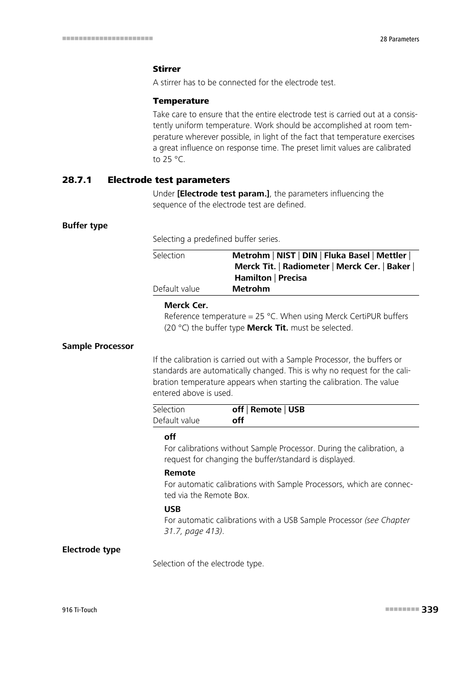 1 electrode test parameters, Electrode test parameters | Metrohm 916 Ti-Touch User Manual | Page 355 / 459