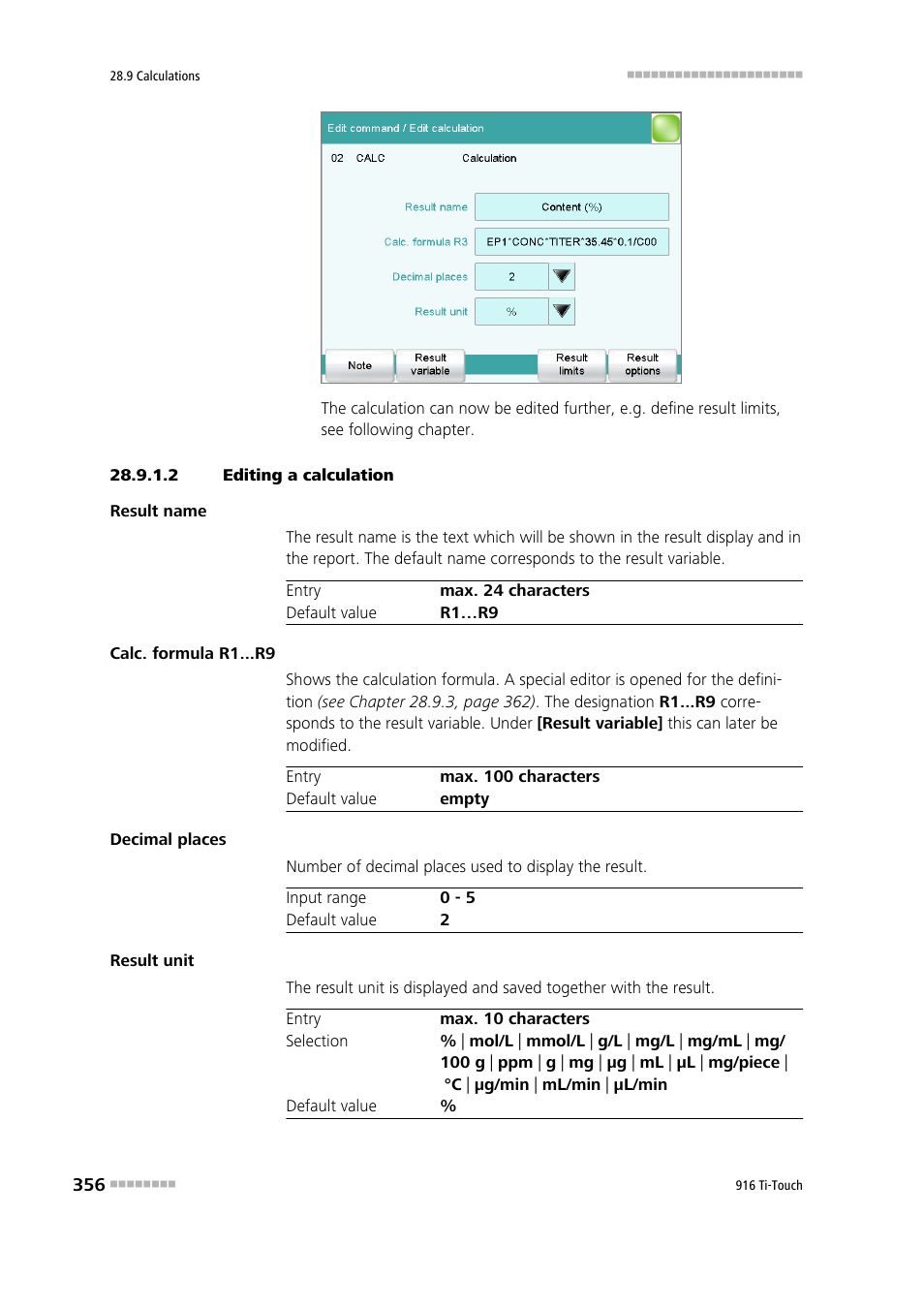 2 editing a calculation | Metrohm 916 Ti-Touch User Manual | Page 372 / 459
