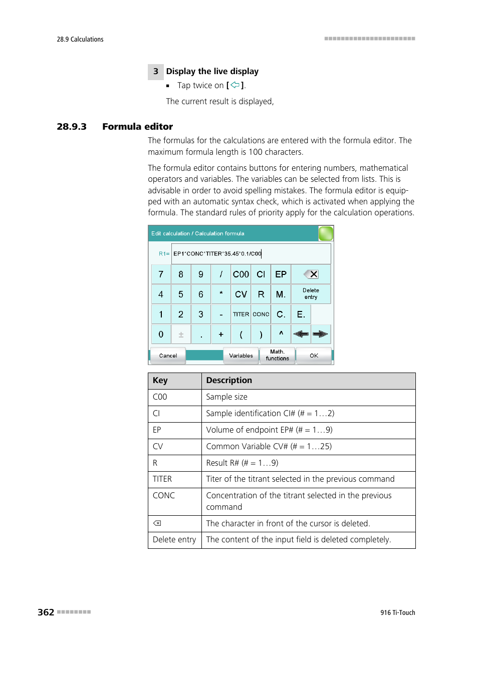 3 formula editor, Formula editor | Metrohm 916 Ti-Touch User Manual | Page 378 / 459