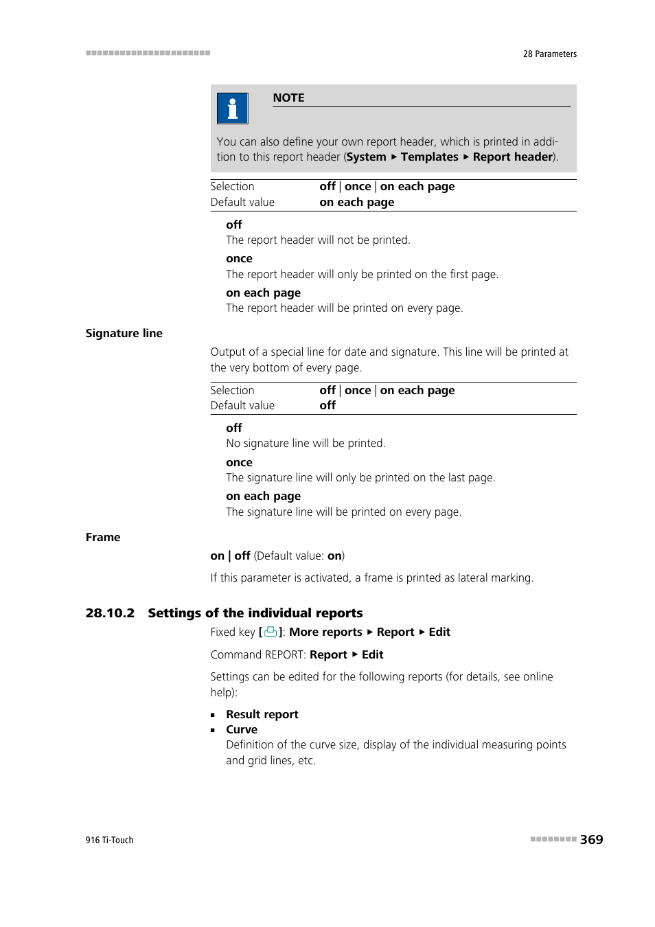 2 settings of the individual reports | Metrohm 916 Ti-Touch User Manual | Page 385 / 459