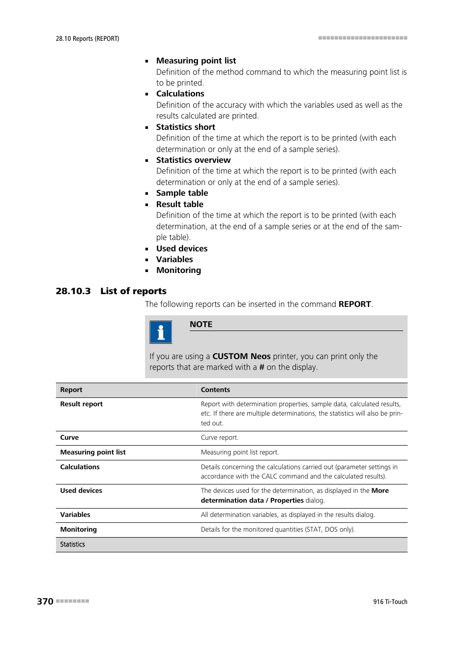 3 list of reports | Metrohm 916 Ti-Touch User Manual | Page 386 / 459