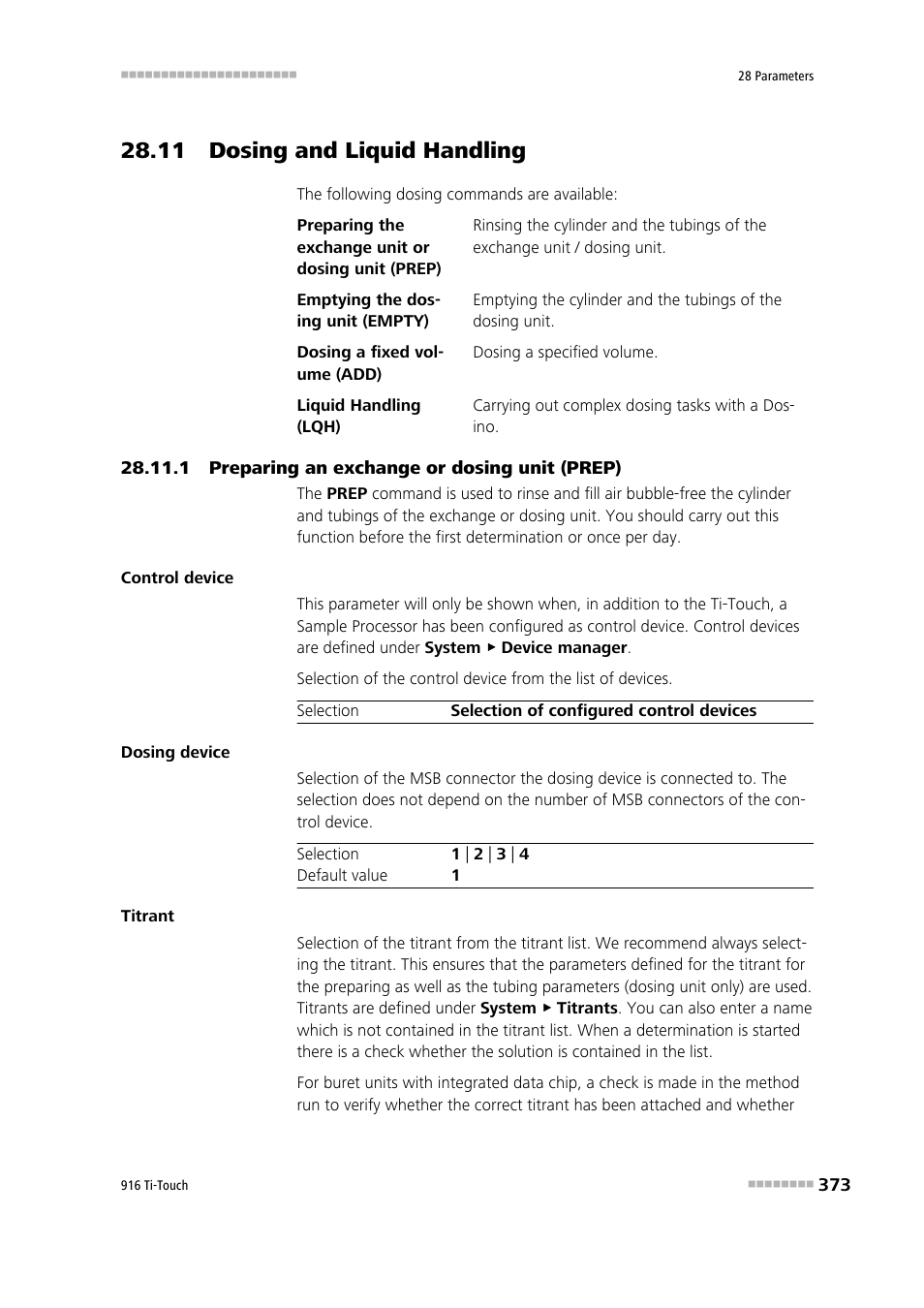 11 dosing and liquid handling, 1 preparing an exchange or dosing unit (prep) | Metrohm 916 Ti-Touch User Manual | Page 389 / 459