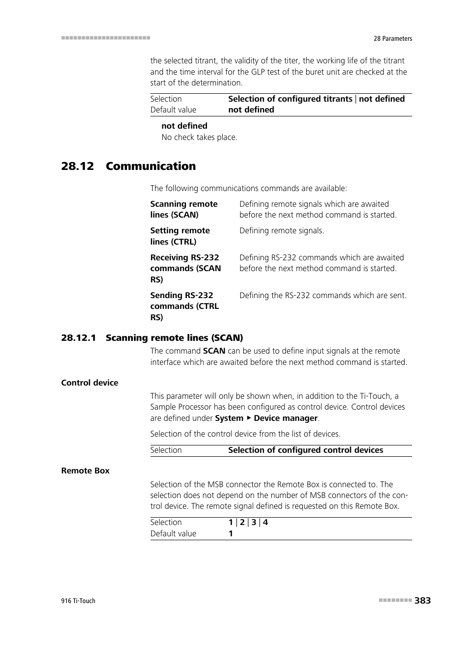 12 communication, 1 scanning remote lines (scan) | Metrohm 916 Ti-Touch User Manual | Page 399 / 459